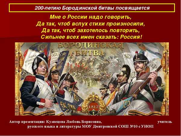 
    Устный журнал "Бородино – слава России", посвященный 200-летию Бородинской битвы

      